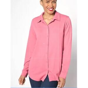NWT Joan Rivers QVC Rose Textured Knit Button Down Shirt M QVC Fall Soft Cozy
